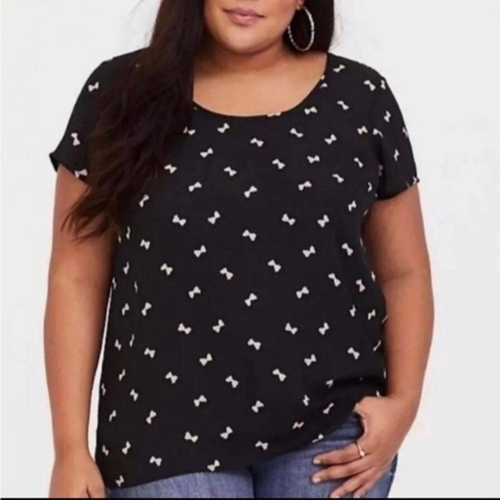 Torrid Black Georgette Blouse with Pink Bow Print 1X Top